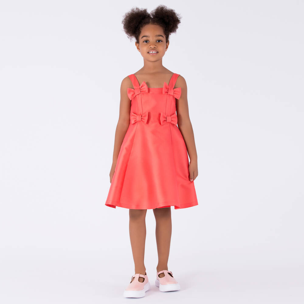 Mama Luma-فستان ساتان مرجاني للبنات مع فيونكة | Childrensalon Outlet