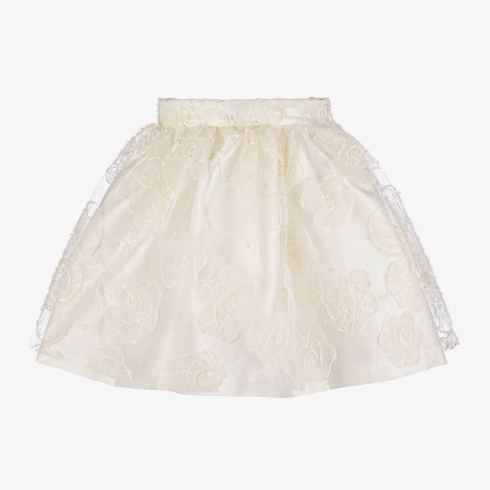 Mama Luma-Girls Cream Floral Tulle Skirt | Childrensalon Outlet