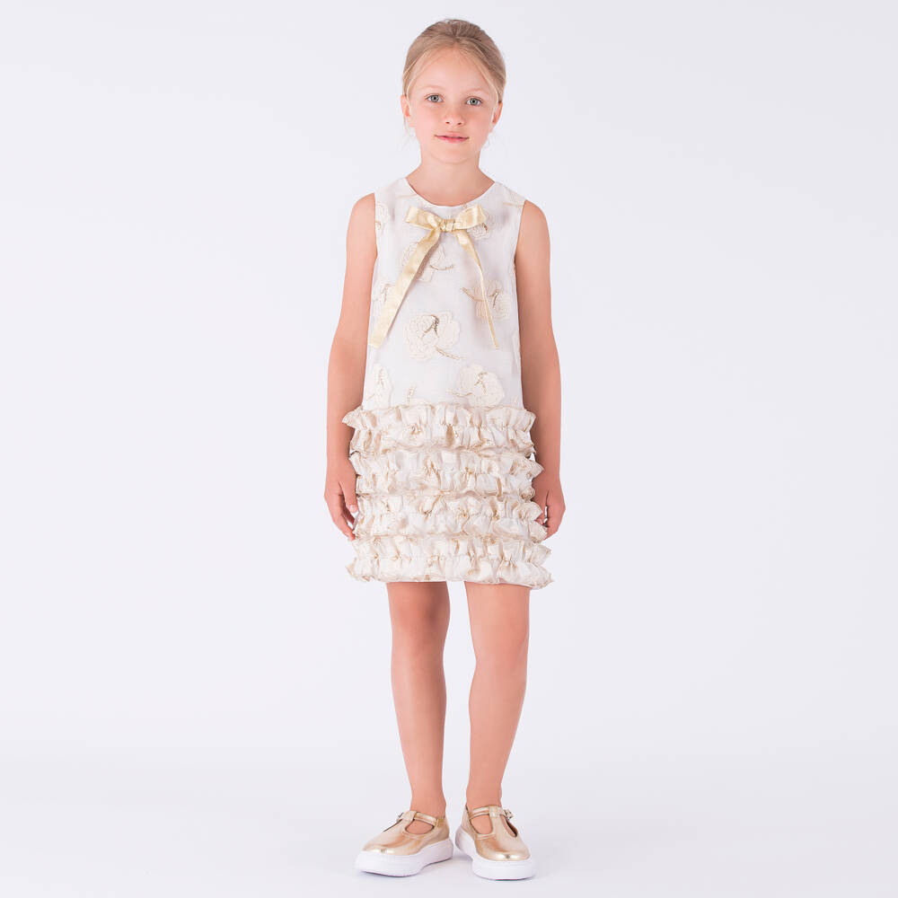 Mama Luma-Girls Elegant Ivory & Gold Dress | Childrensalon Outlet