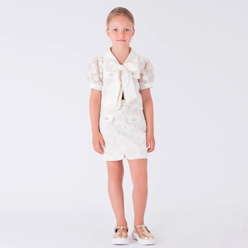 Mama Luma-Girls Elegant Ivory & Gold Skirt | Childrensalon Outlet