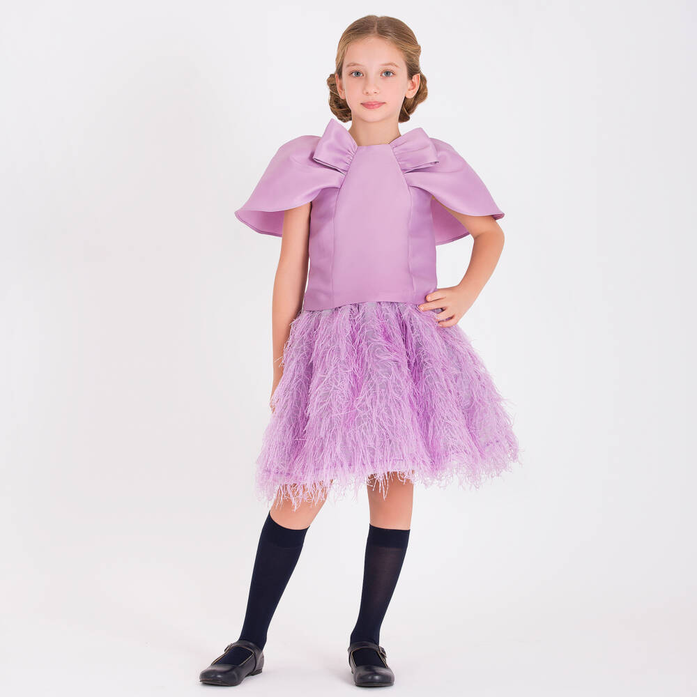 Mama Luma-Girls Feathered Lilac Skirt | Childrensalon Outlet