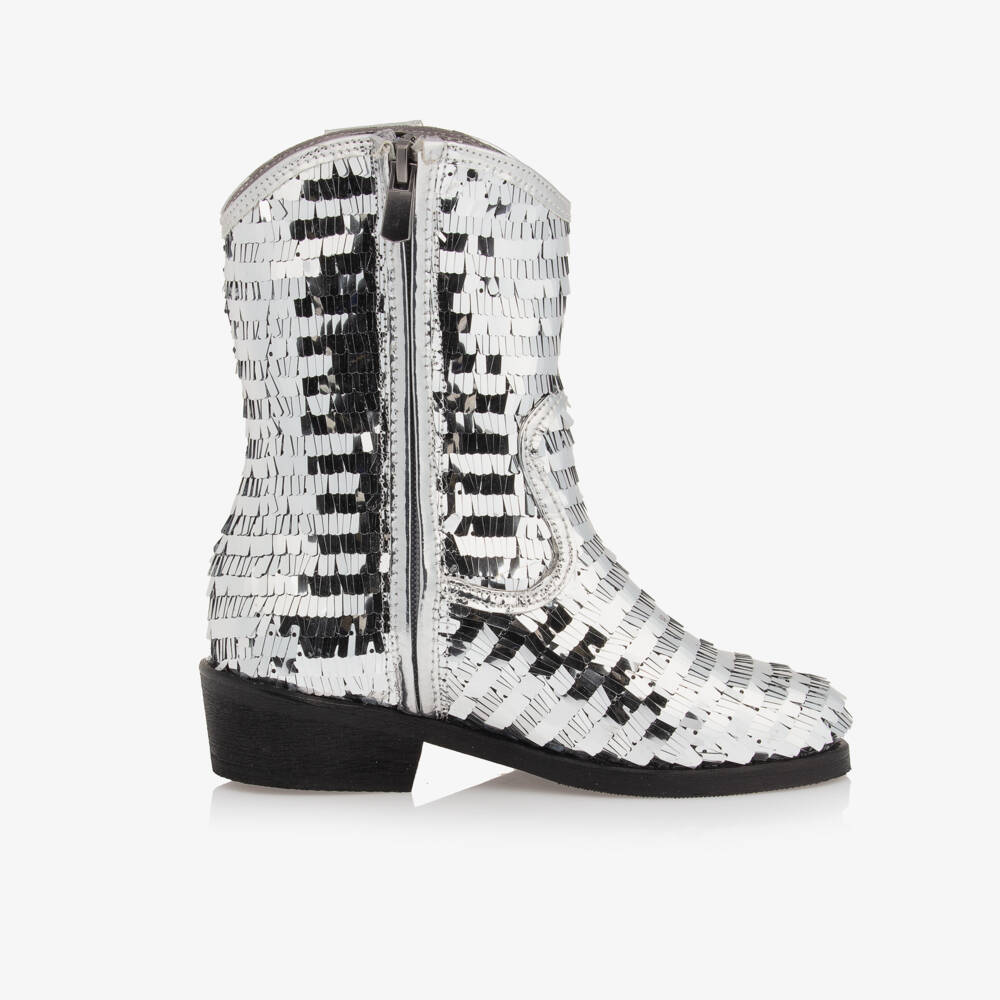 Mama Luma-Girls Glittering Silver Western Boots | Childrensalon Outlet