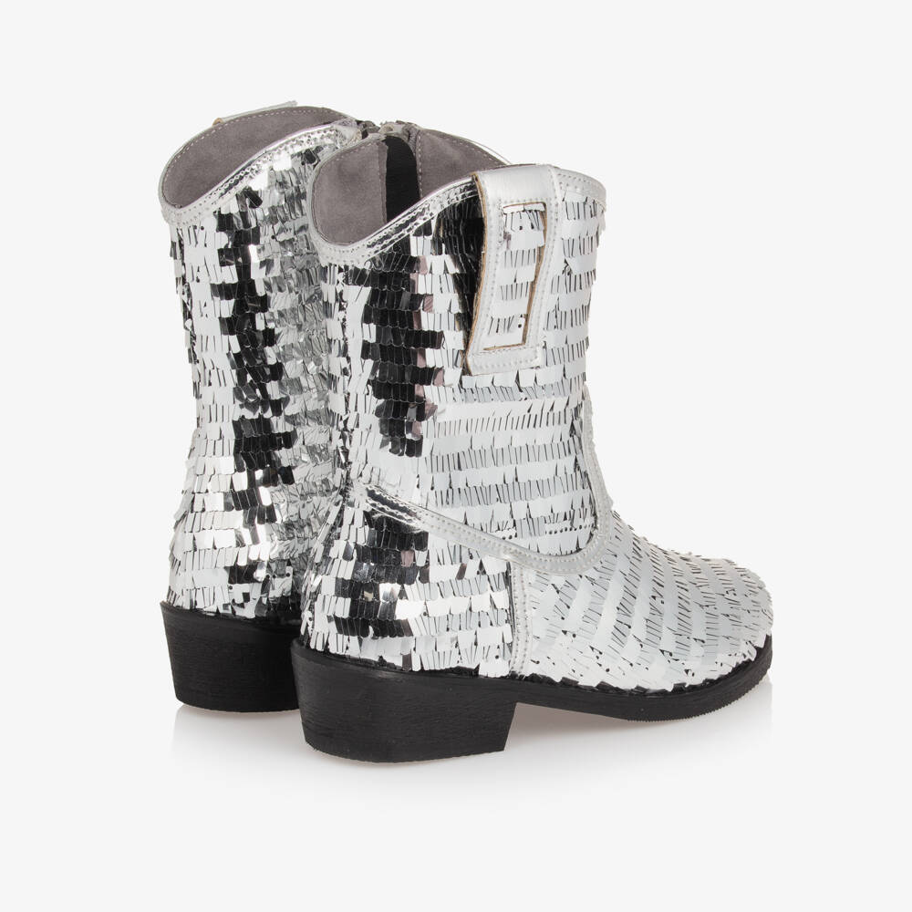 Mama Luma-Girls Glittering Silver Western Boots | Childrensalon Outlet