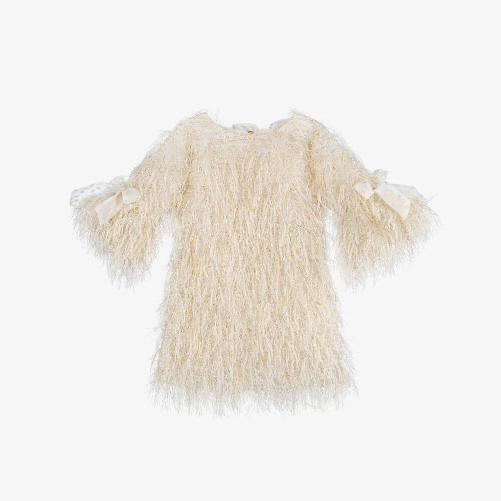 Mama Luma-Girls Gold Feathered A-Line Dress | Childrensalon Outlet