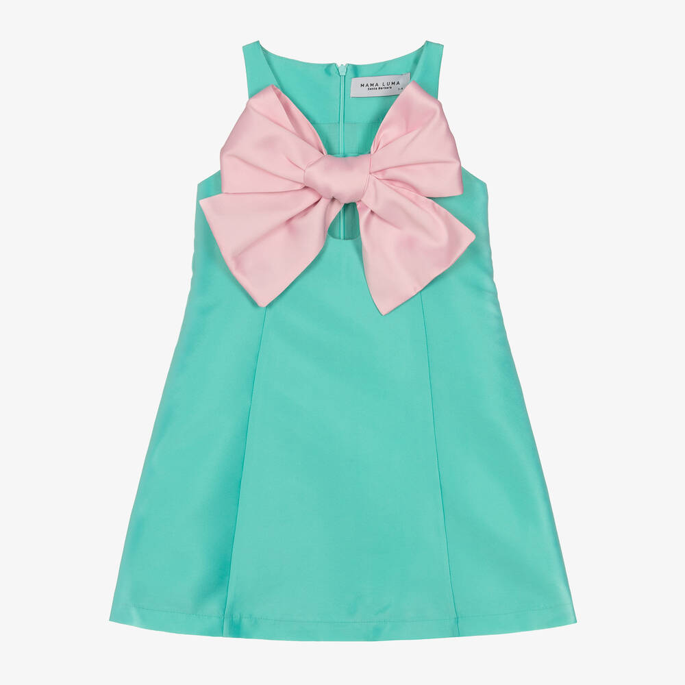 Mama Luma-Girls Green Bow Satin Dress | Childrensalon Outlet