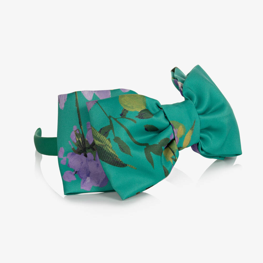 Mama Luma-Зеленый атласный ободок с цветком для девочек | Childrensalon Outlet