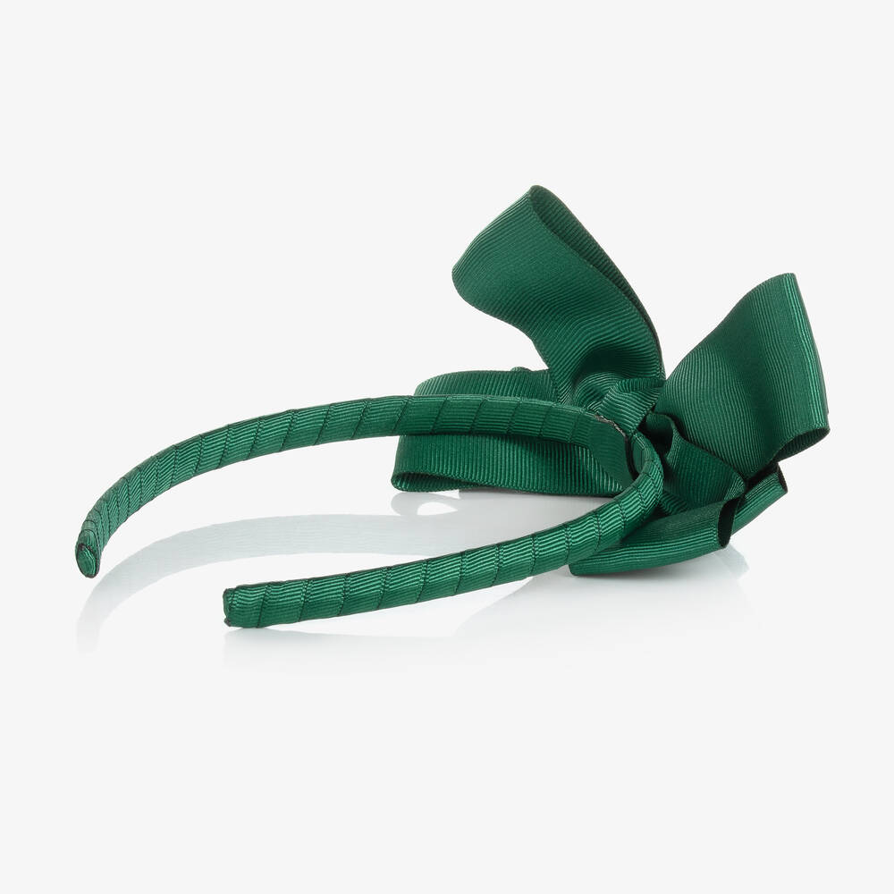 Mama Luma-Girls Green Grosgrain Bow Hairband | Childrensalon Outlet