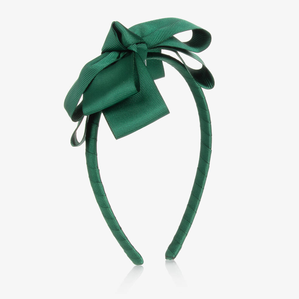 Mama Luma - Girls Green Grosgrain Bow Hairband | Childrensalon