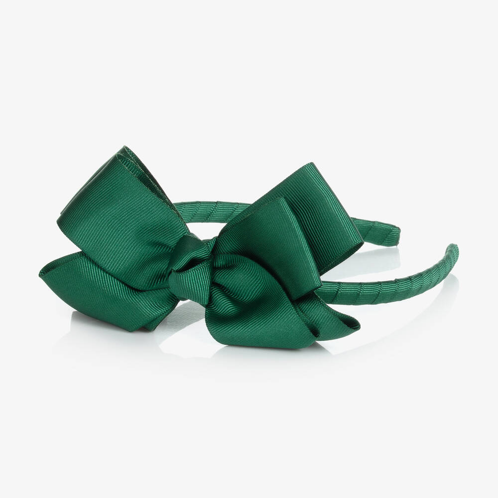 Mama Luma-Girls Green Grosgrain Bow Hairband | Childrensalon Outlet