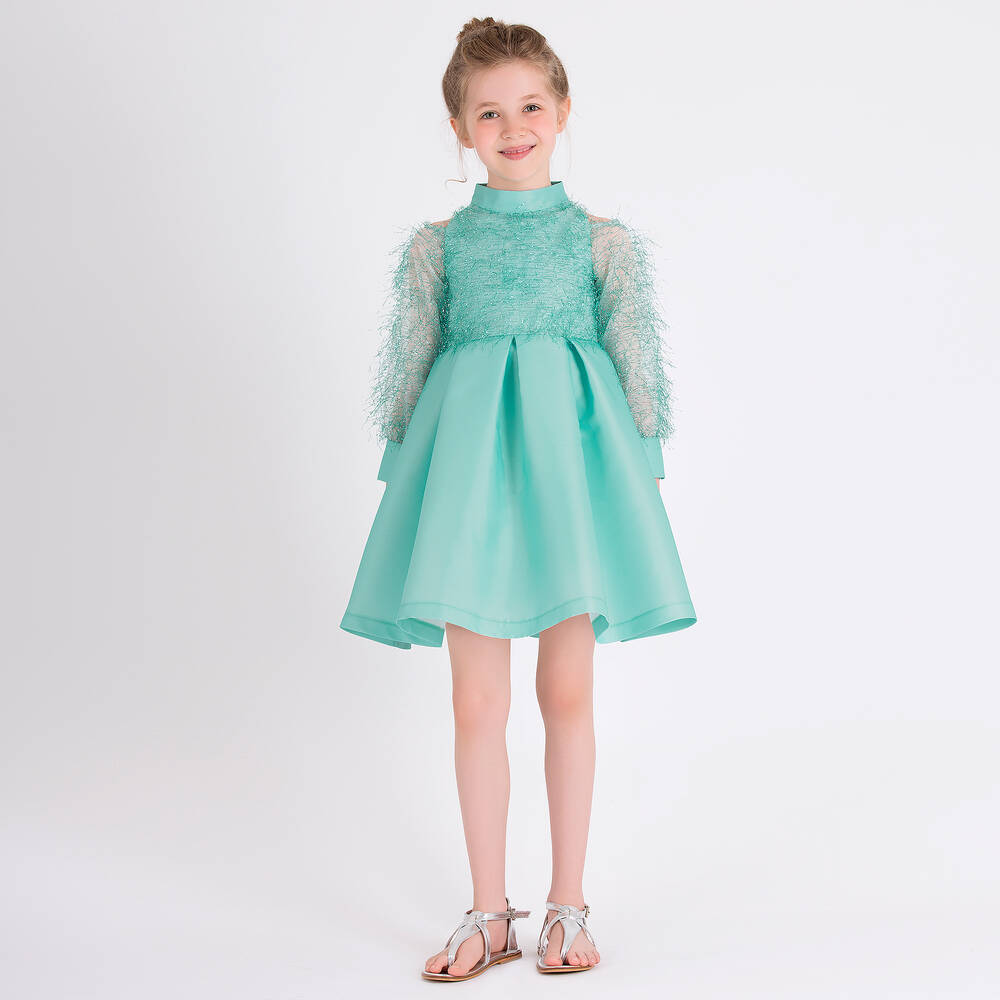 Mama Luma-فستان أورغانزا وتافتا لون أخضر نعناعي | Childrensalon Outlet