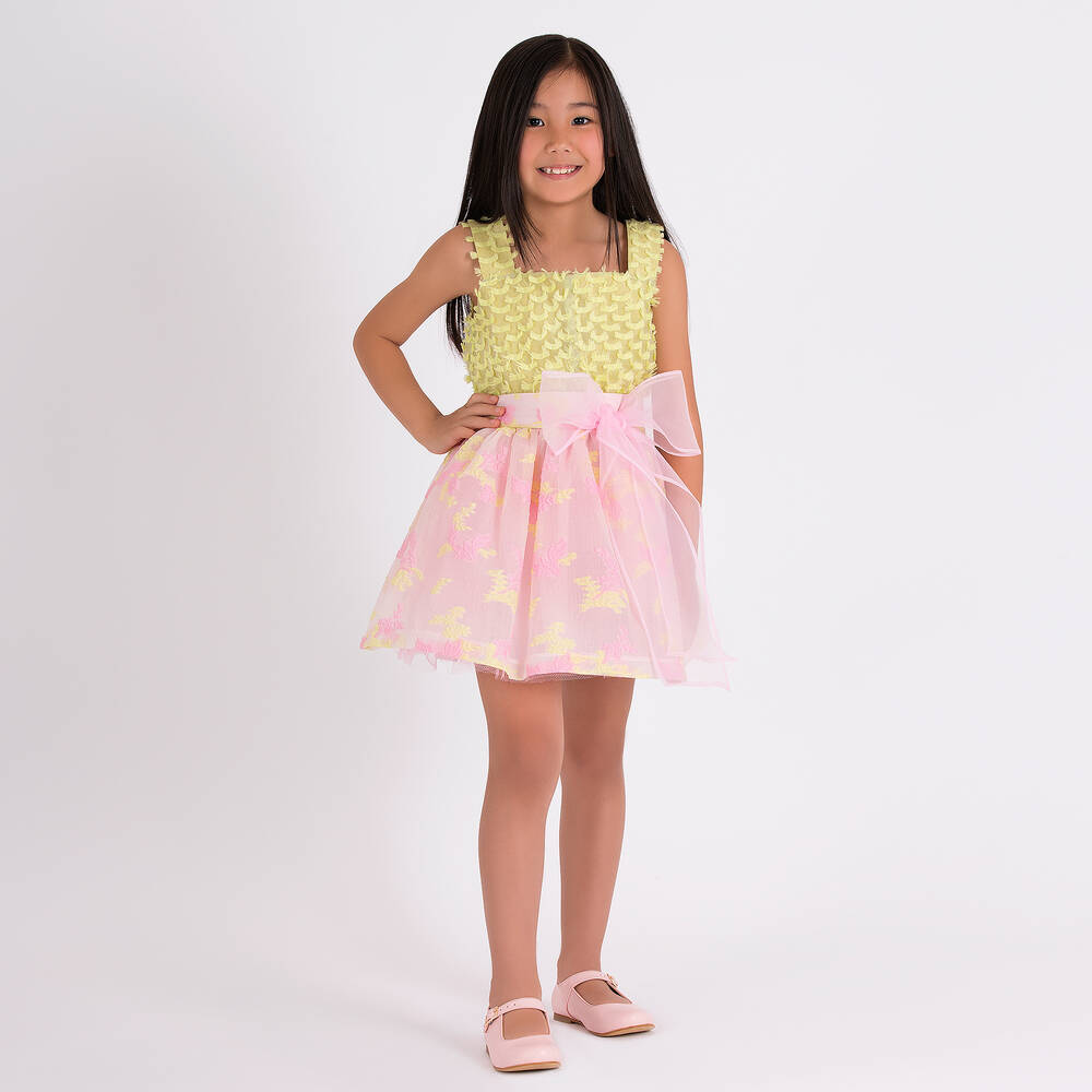 ماما لوما-طقم تنورة أورغانزا لون أخضر وزهري بطبعة ورود | Childrensalon Outlet