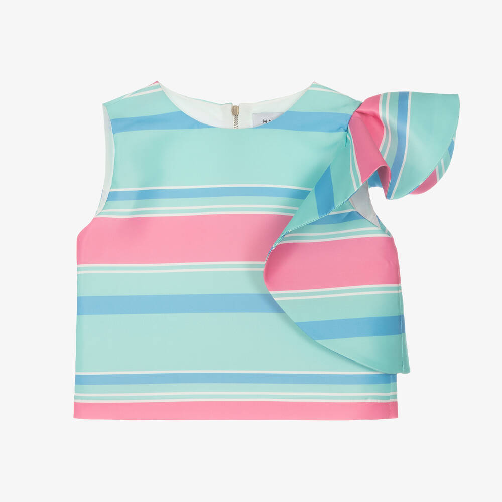 Mama Luma-Girls Green & Pink Stripe Satin Blouse | Childrensalon Outlet