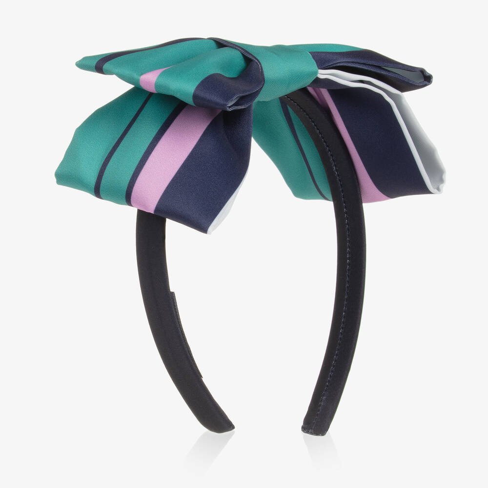 Mama Luma-Girls Green & Purple Stripe Satin Hairband | Childrensalon Outlet