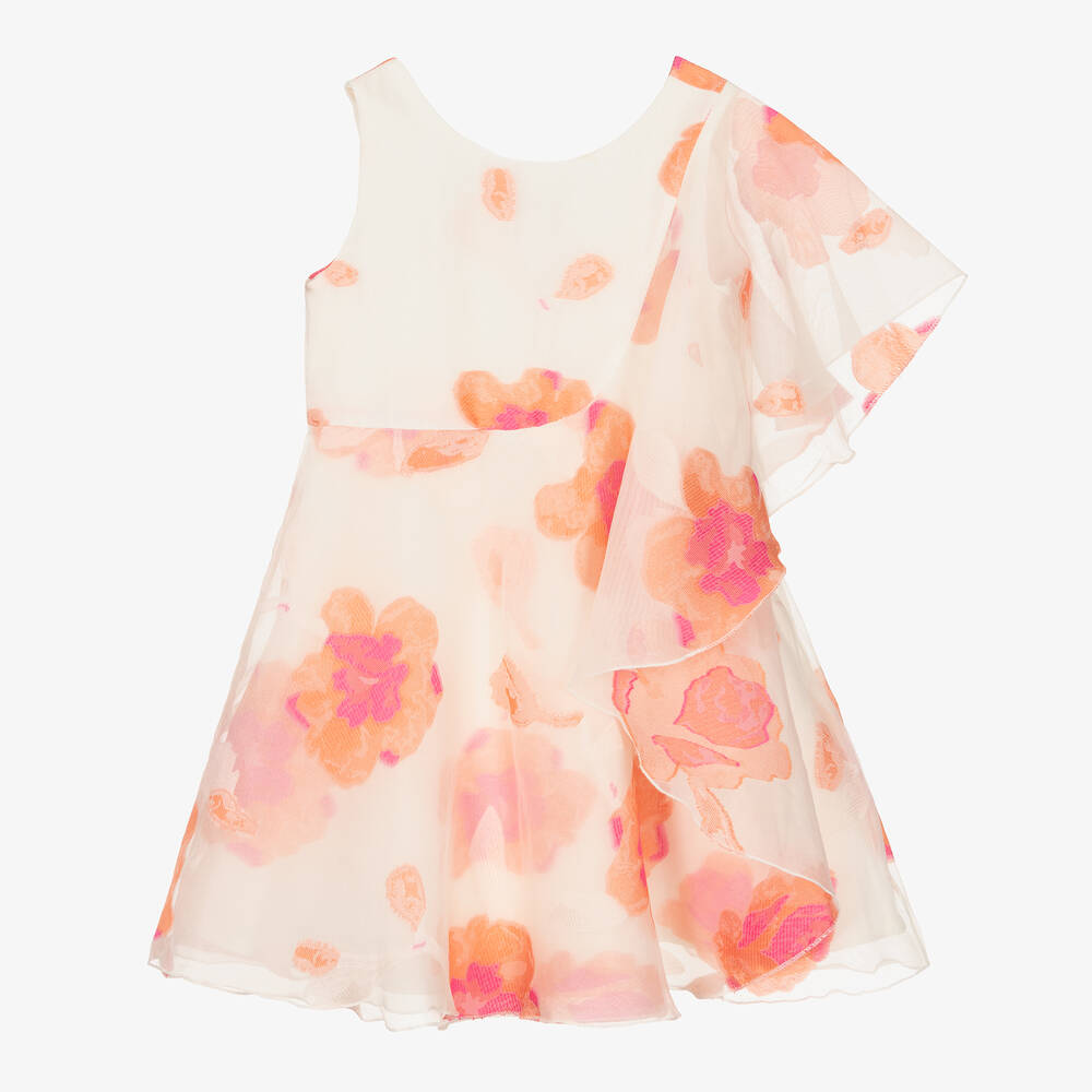 Mama Luma - Girls Ivory Floral Frill Dress | Childrensalon