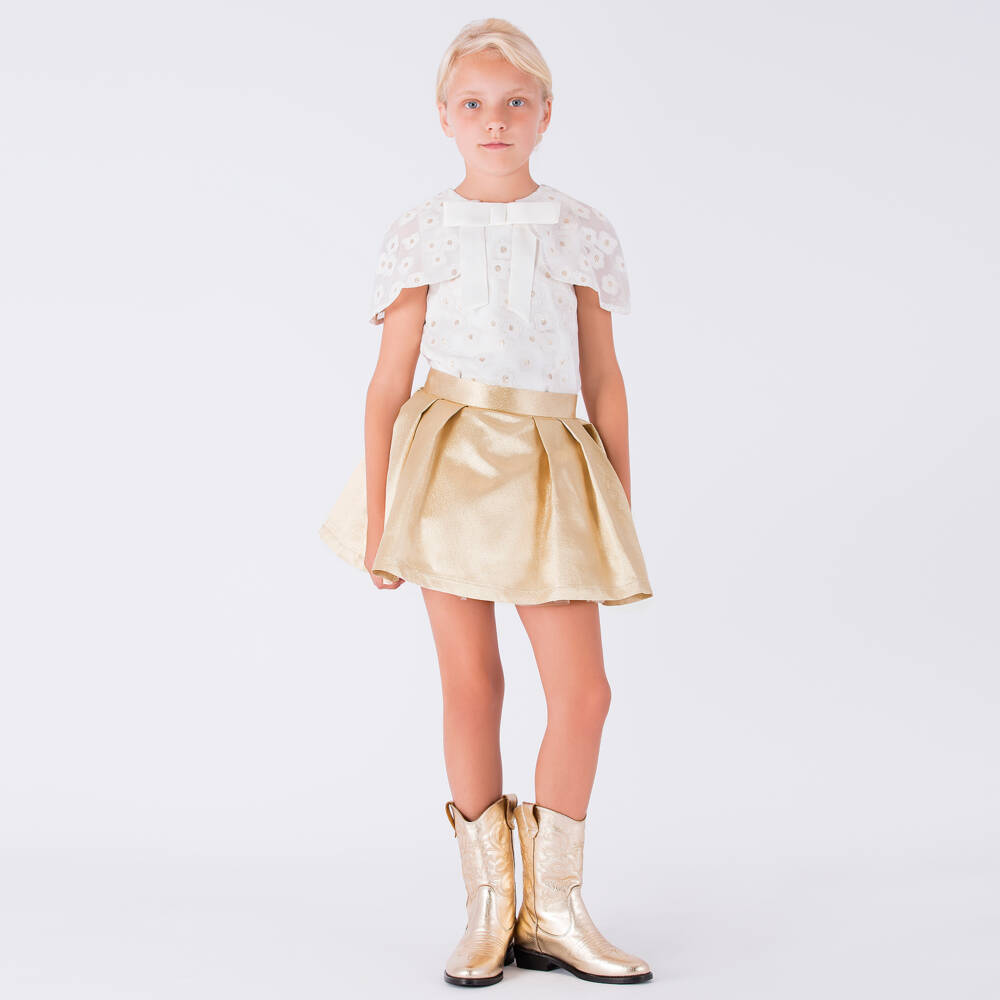 Mama Luma-بلوزة عاجية وذهبية مطرزة للبنات | Childrensalon Outlet