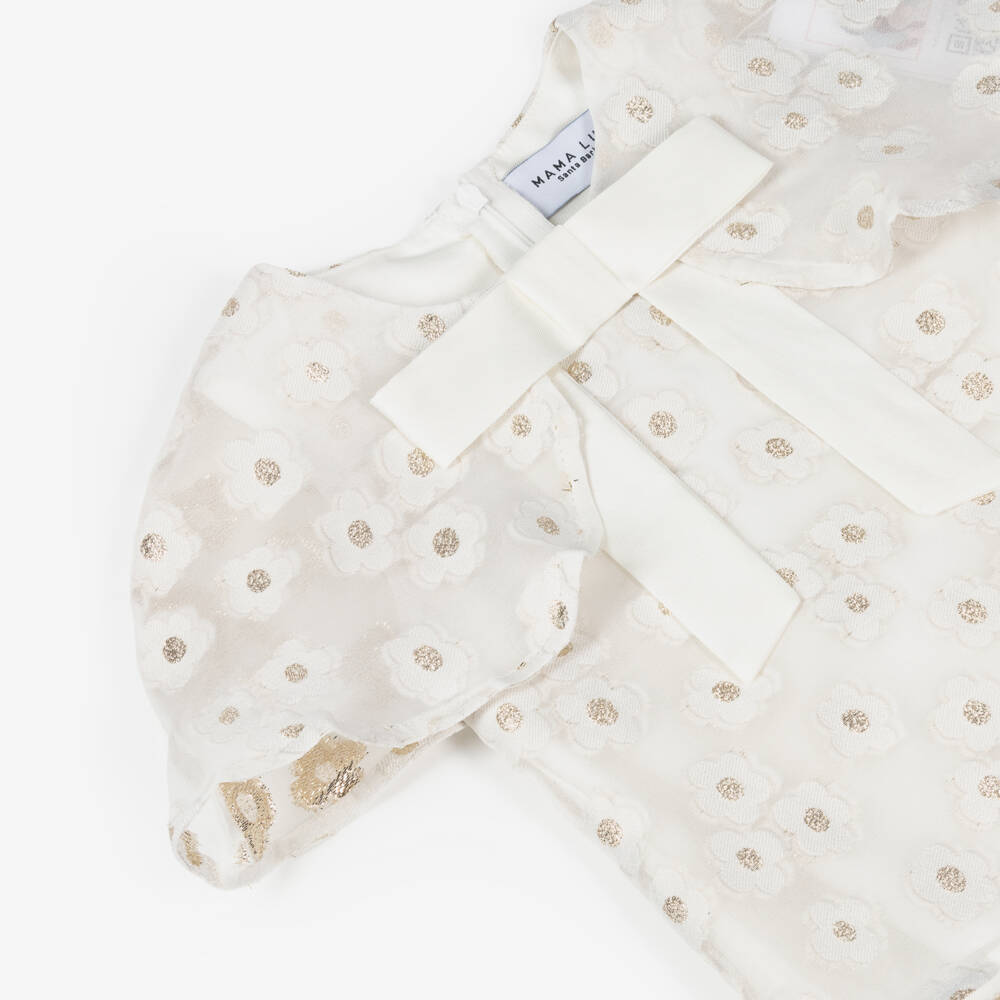 Mama Luma-بلوزة عاجية وذهبية مطرزة للبنات | Childrensalon Outlet