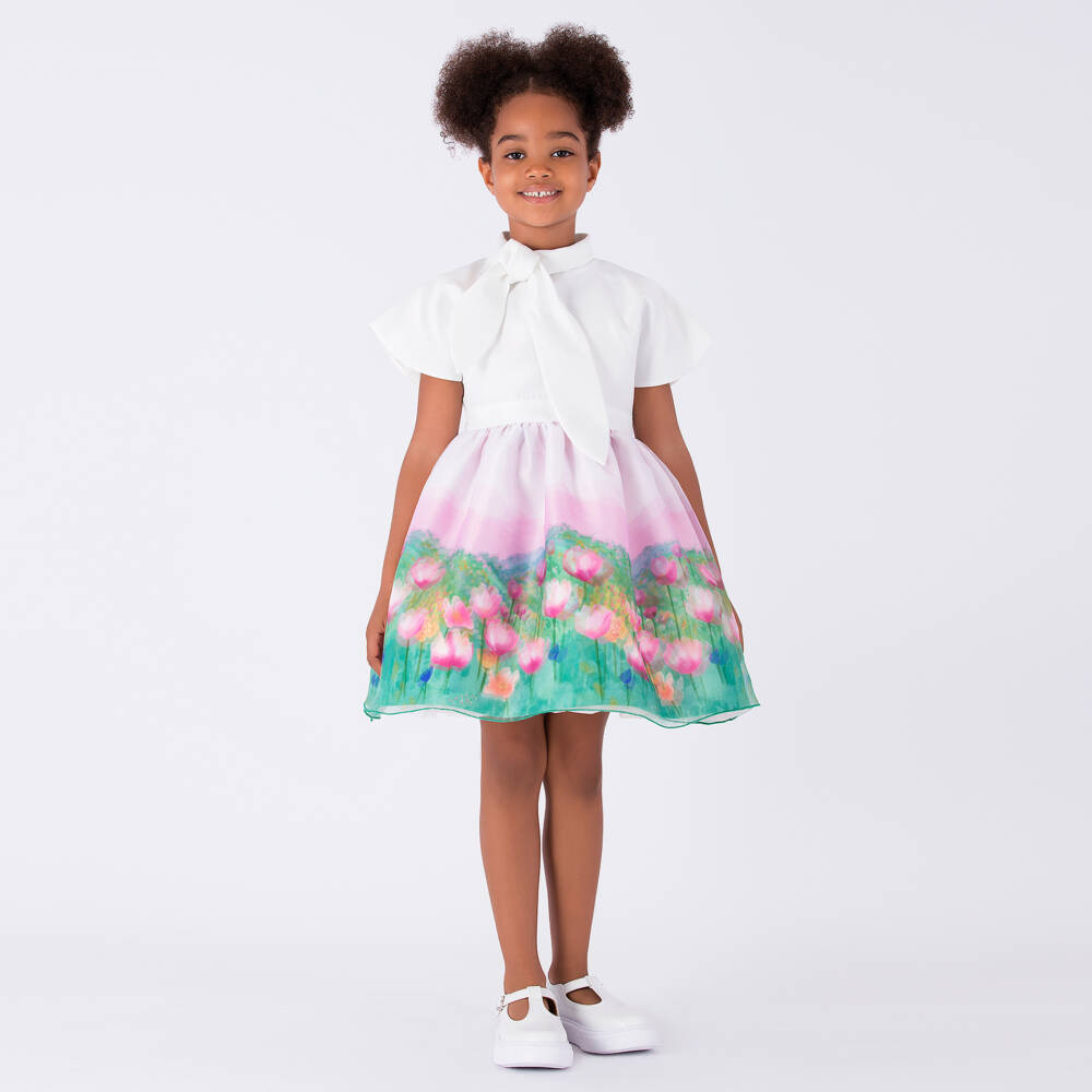 Mama Luma-فستان عاجي وأخضر مزهر للبنات | Childrensalon Outlet