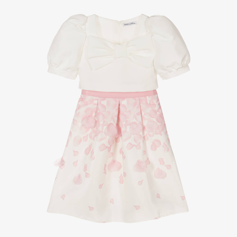 Mama Luma - Ensemble jupe satin ivoire et rose | Childrensalon