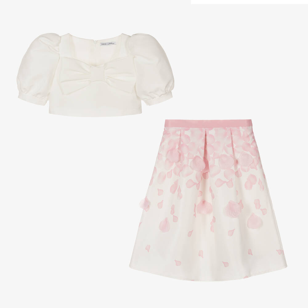 Mama Luma-طقم تنورة ساتان لون عاجي وزهري | Childrensalon Outlet