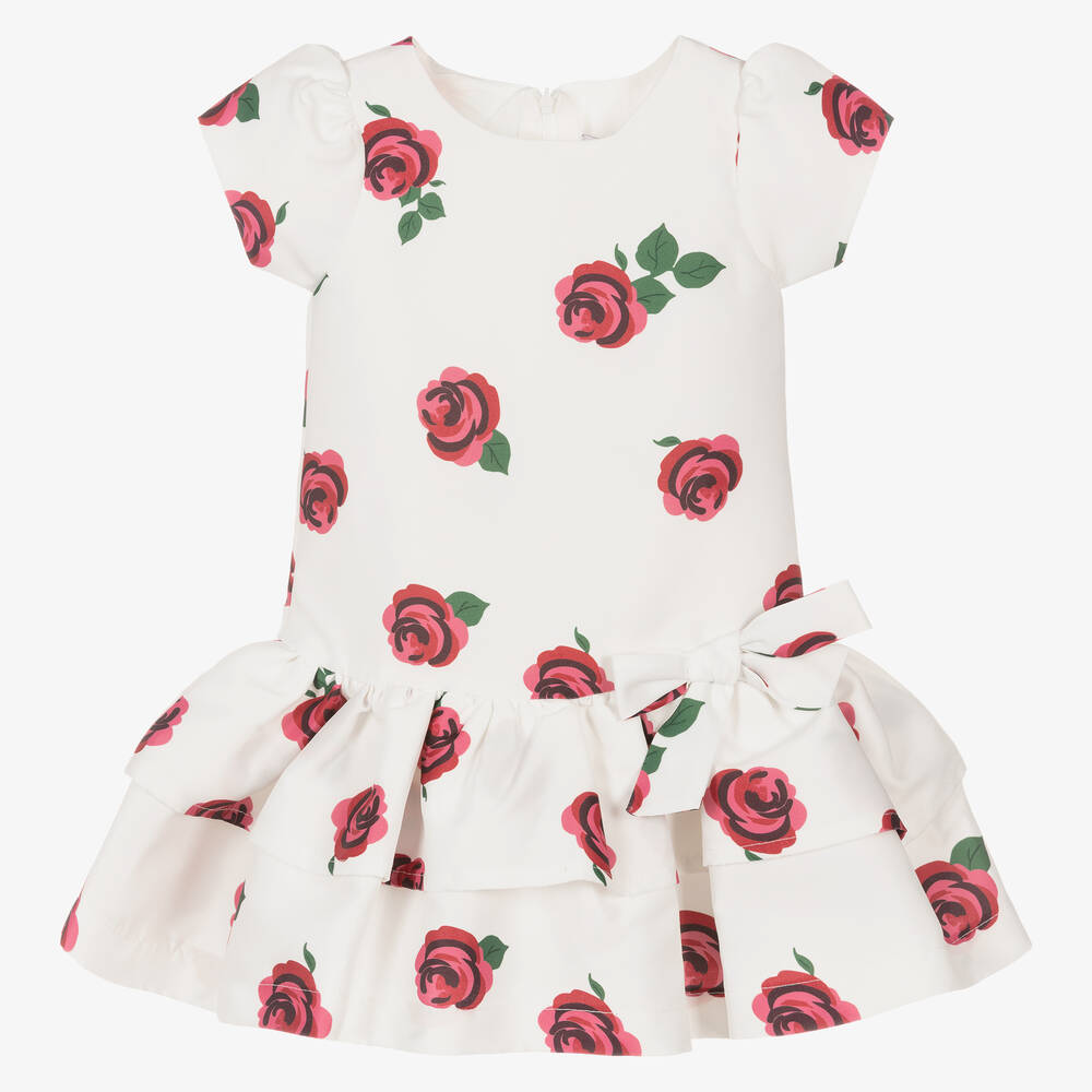 Mama Luma - Girls Ivory & Pink Rose Dress | Childrensalon