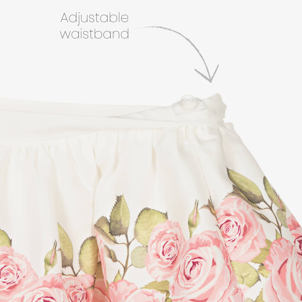 Mama Luma-Girls Ivory & Pink Rose Skirt Set | Childrensalon Outlet