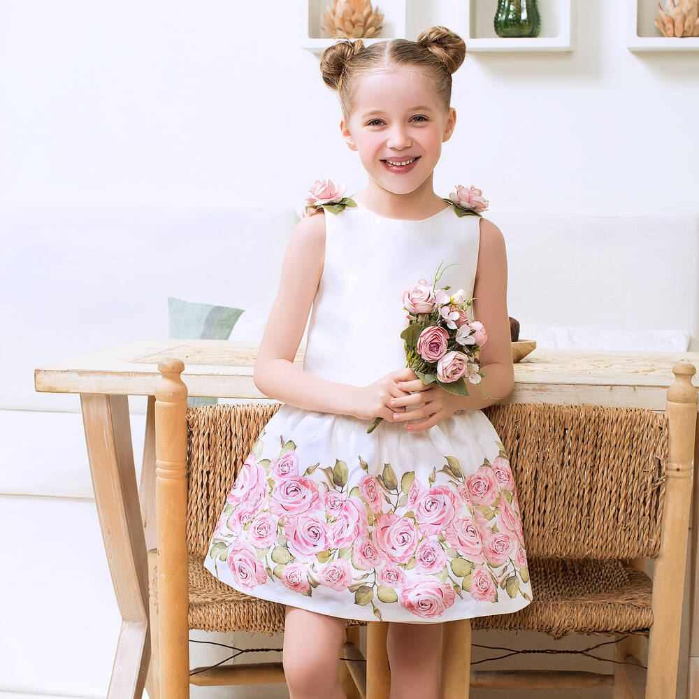 Mama Luma-Girls Ivory & Pink Rose Skirt Set | Childrensalon Outlet