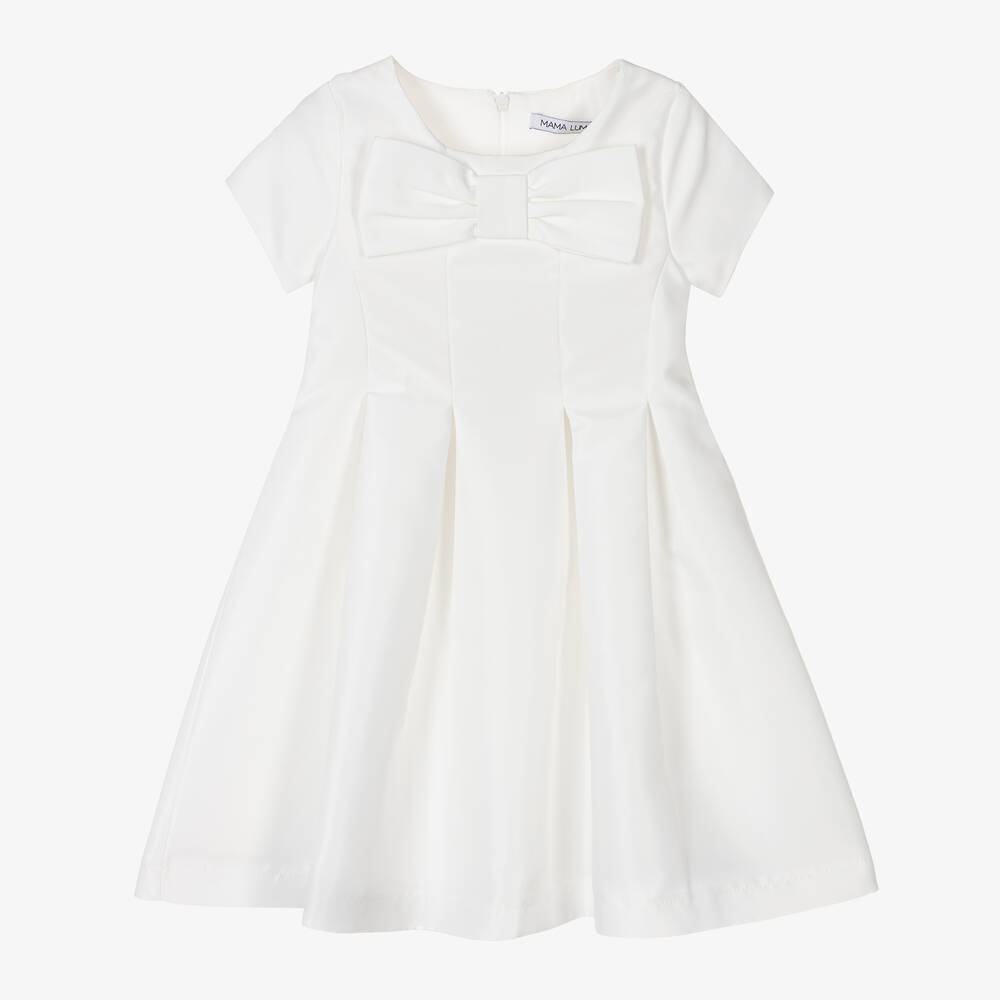 Mama Luma - Girls Ivory Satin Bow Dress | Childrensalon