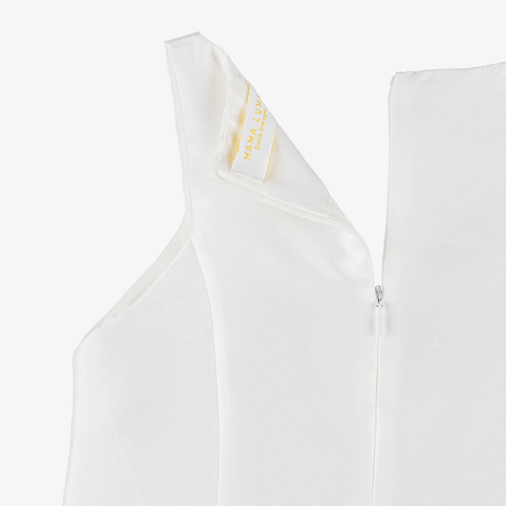 Mama Luma-Girls Ivory Satin Dress with Gold Bow | Childrensalon Outlet