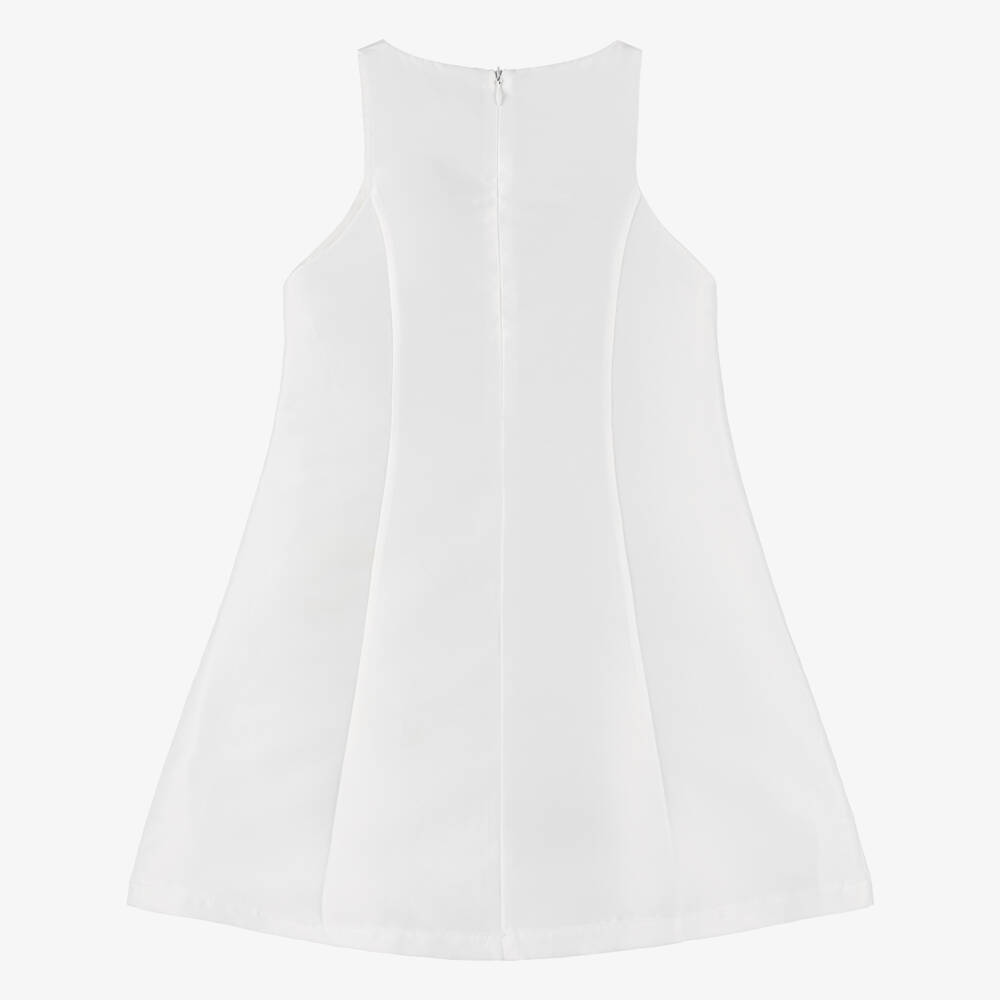 Mama Luma-Girls Ivory Satin Dress with Gold Bow | Childrensalon Outlet