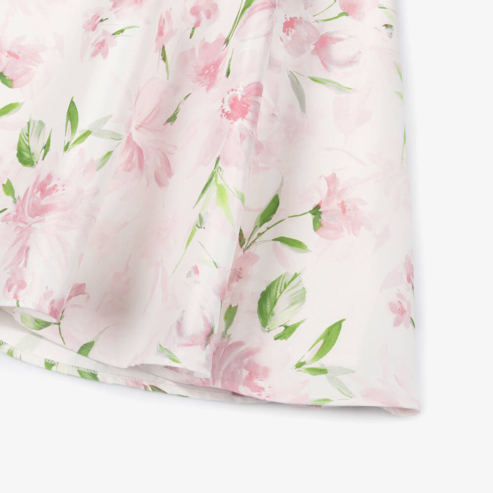 Mama Luma-Girls Ivory Satin Dress with Pink Floral Print | Childrensalon Outlet