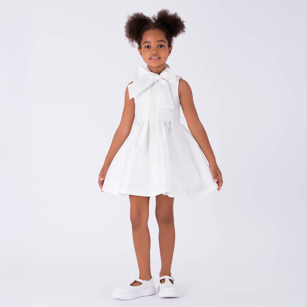 Mama Luma-Girls Ivory Silky Bow Dress | Childrensalon Outlet