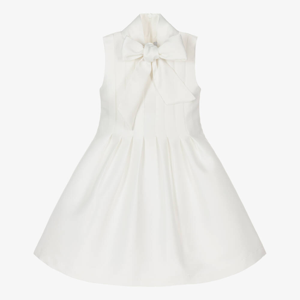 Mama Luma-Girls Ivory Silky Bow Dress | Childrensalon Outlet