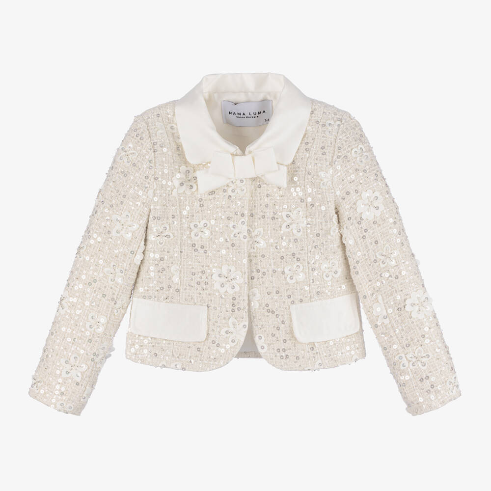 Mama Luma-Girls Ivory Sparkle Tweed Jacket | Childrensalon Outlet
