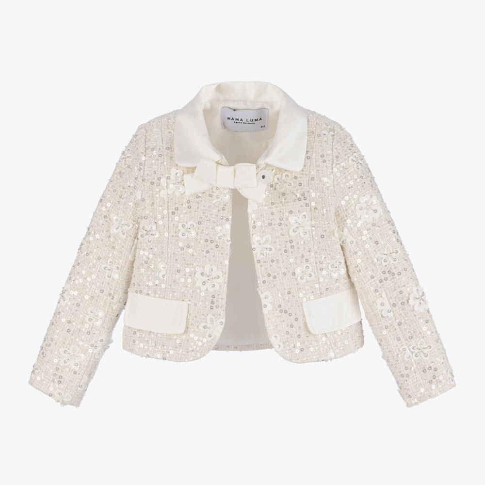 Mama Luma-جاكيت بترتر تويد لون عاجي للبنات | Childrensalon Outlet