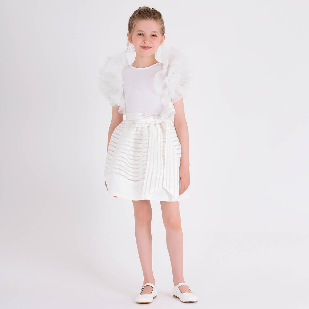 Mama Luma-Girls Ivory Striped Satin Skirt | Childrensalon Outlet