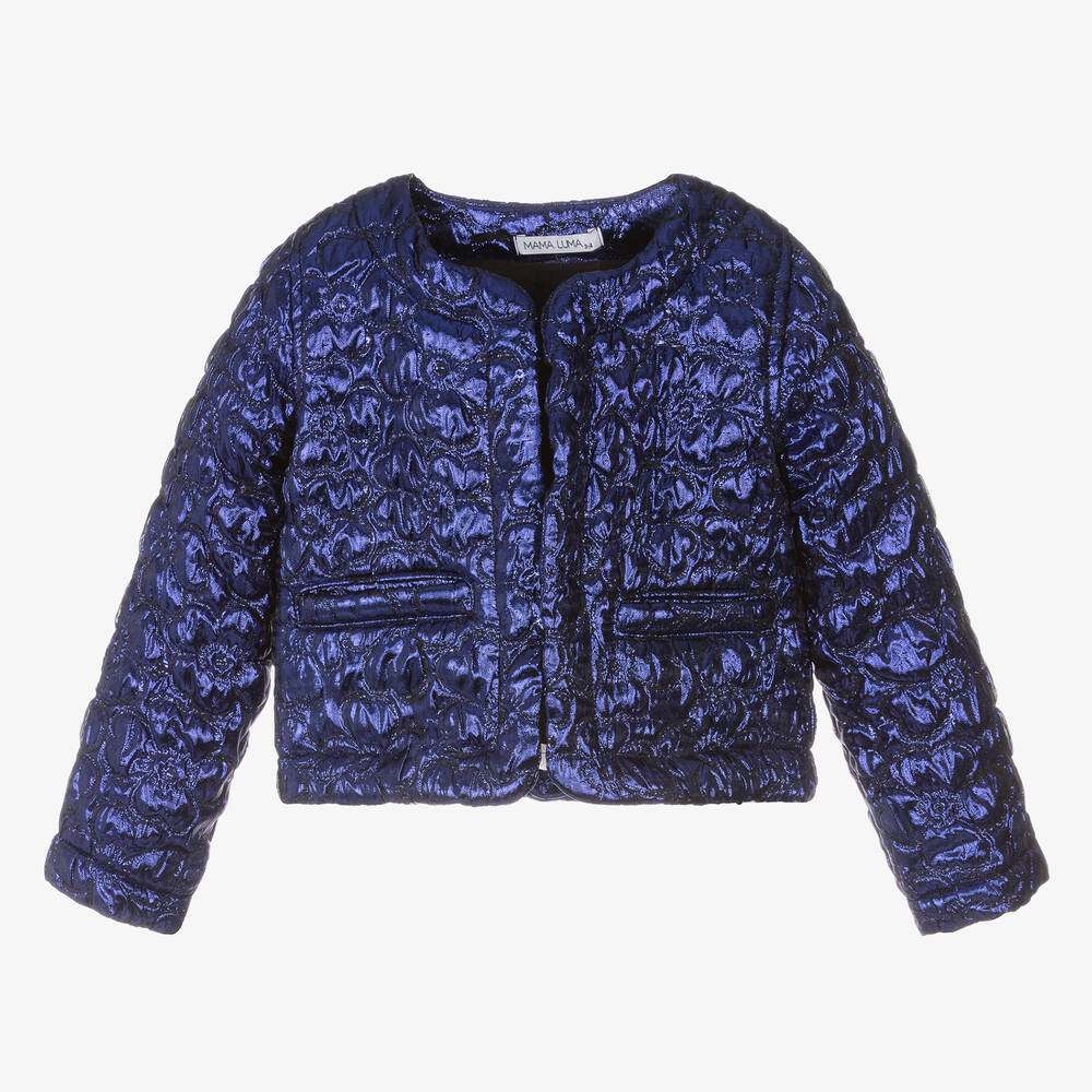 Mama Luma - Girls Metallic Blue Quilted Jacket | Childrensalon