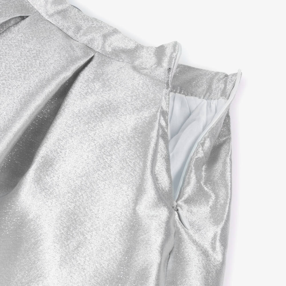 Mama Luma-Girls Metallic Silver Satin Pleated Skirt | Childrensalon Outlet