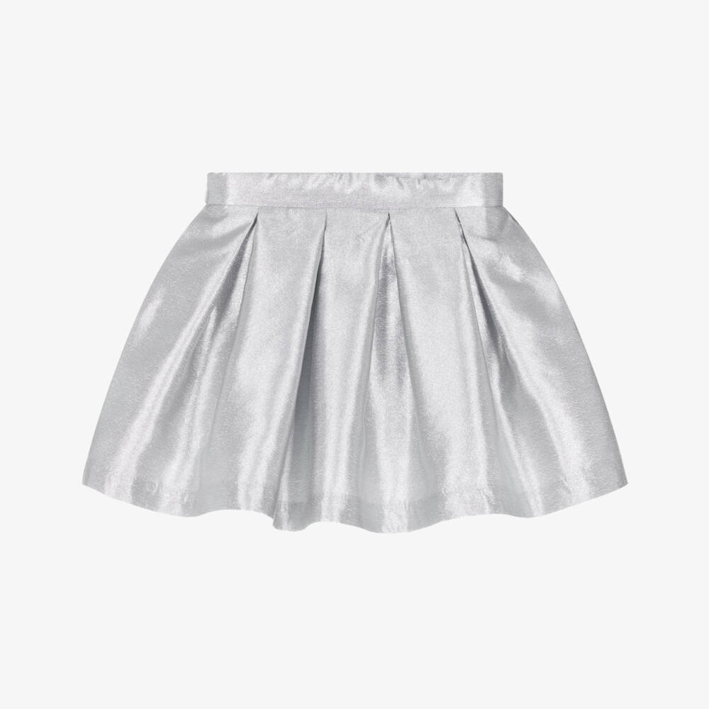 Mama Luma-Girls Metallic Silver Satin Pleated Skirt | Childrensalon Outlet