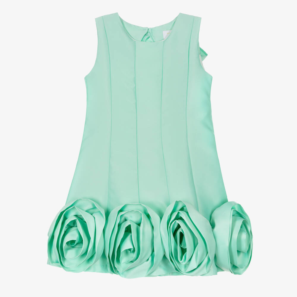 Mama Luma-Girls Mint Green Shift Dress with Rose Hem | Childrensalon Outlet