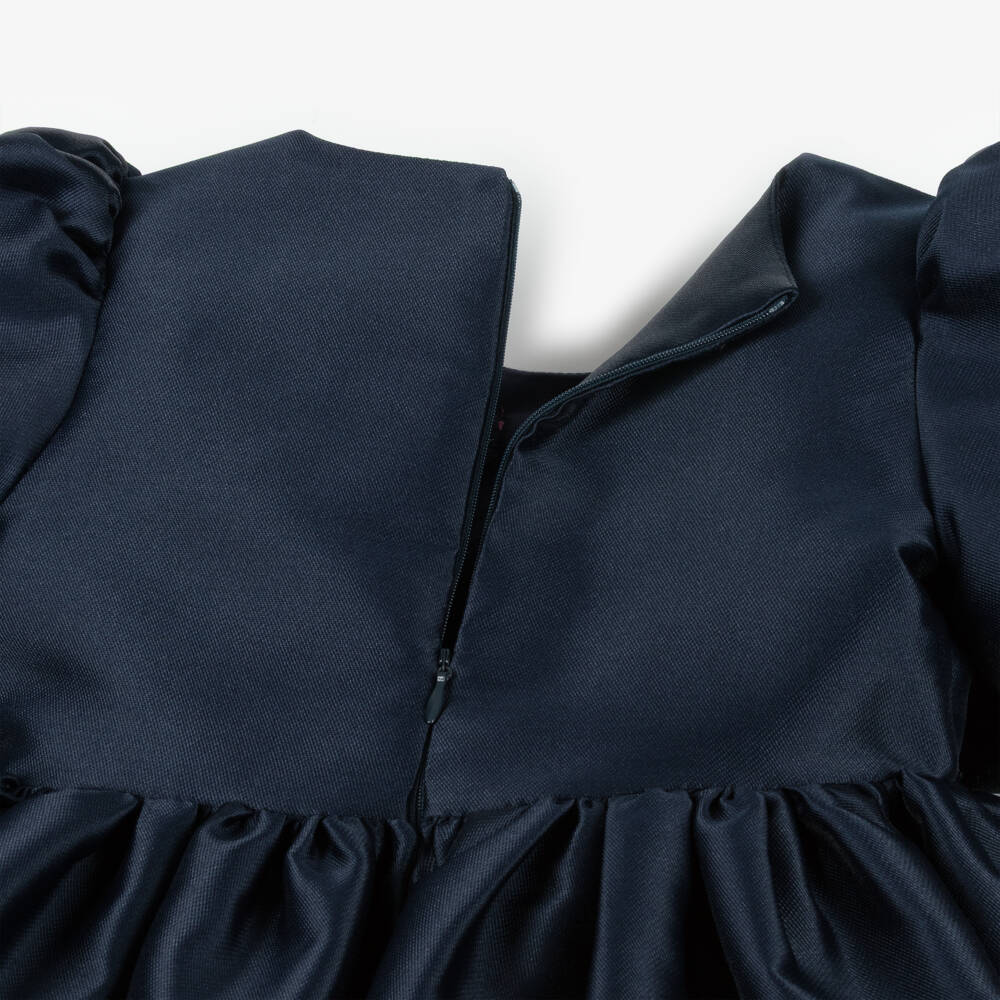 Mama Luma-Girls Mulberry & Navy Blue Satin Bow Dress | Childrensalon Outlet