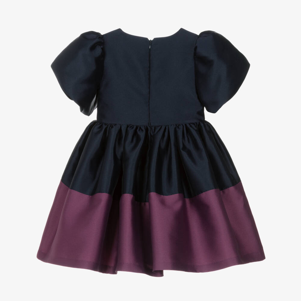 Mama Luma-Girls Mulberry & Navy Blue Satin Bow Dress | Childrensalon Outlet