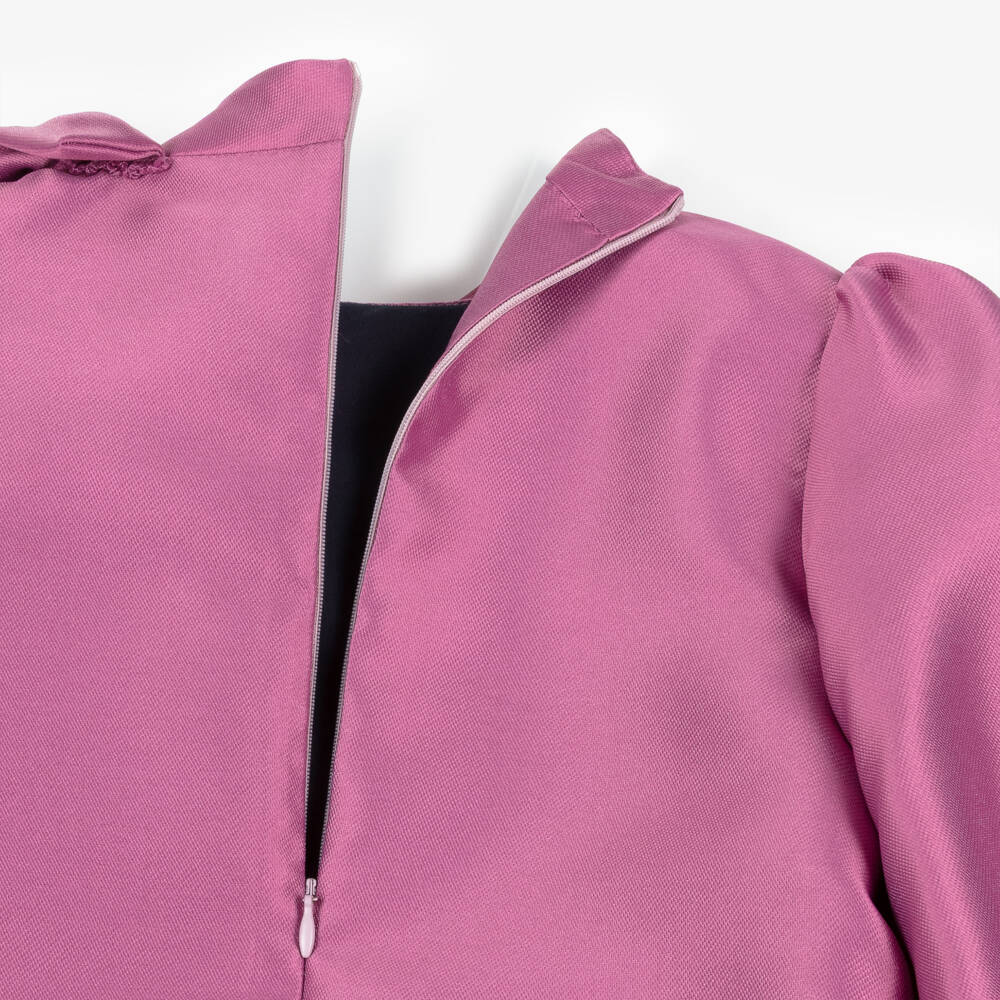 Mama Luma-Girls Mulberry Pink Satin Dress with Appliqué Flowers | Childrensalon Outlet
