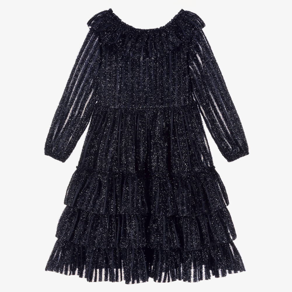 Mama Luma-Girls Navy Blue Glitter Dress | Childrensalon Outlet