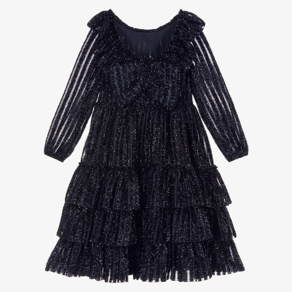 Mama Luma-Girls Navy Blue Glitter Dress | Childrensalon Outlet