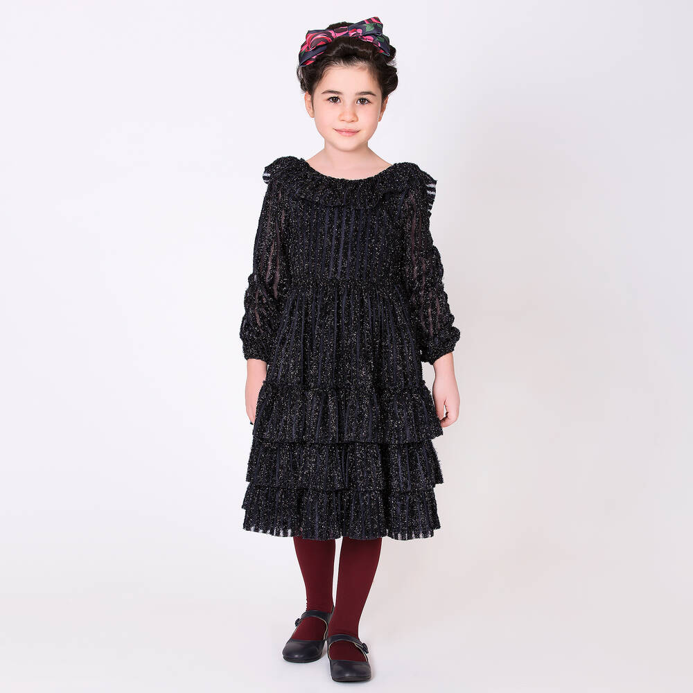 Mama Luma Girls Navy Blue Glitter Dress Childrensalon Outlet