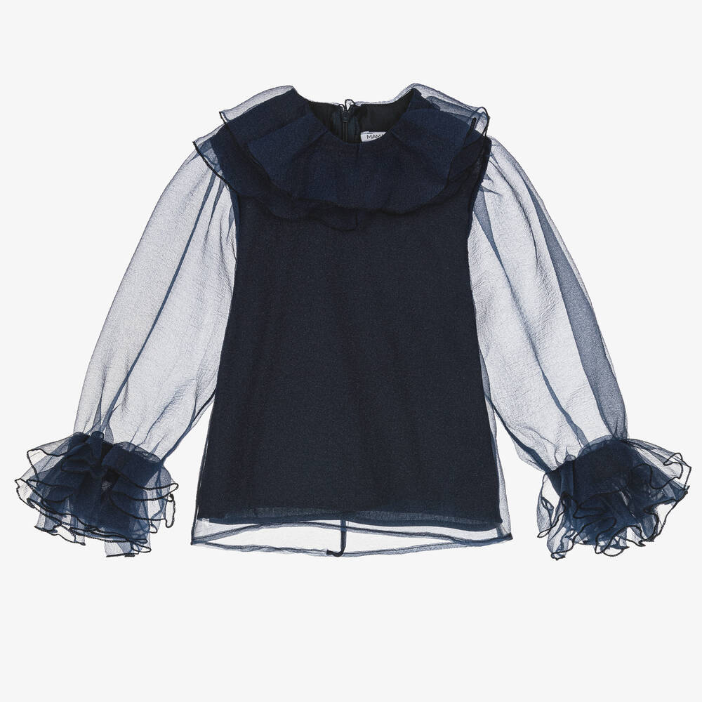 Mama Luma - Navyblaue Organza-Bluse für Mädchen  | Childrensalon
