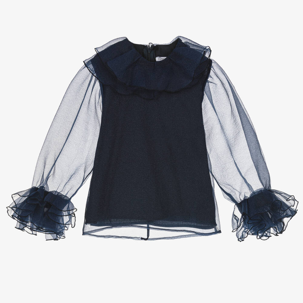Mama Luma-Girls Navy Blue Organza Blouse  | Childrensalon Outlet