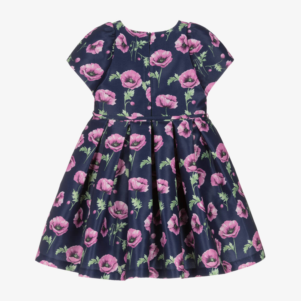 Mama Luma-Girls Navy Blue & Pink Floral Satin Dress | Childrensalon Outlet