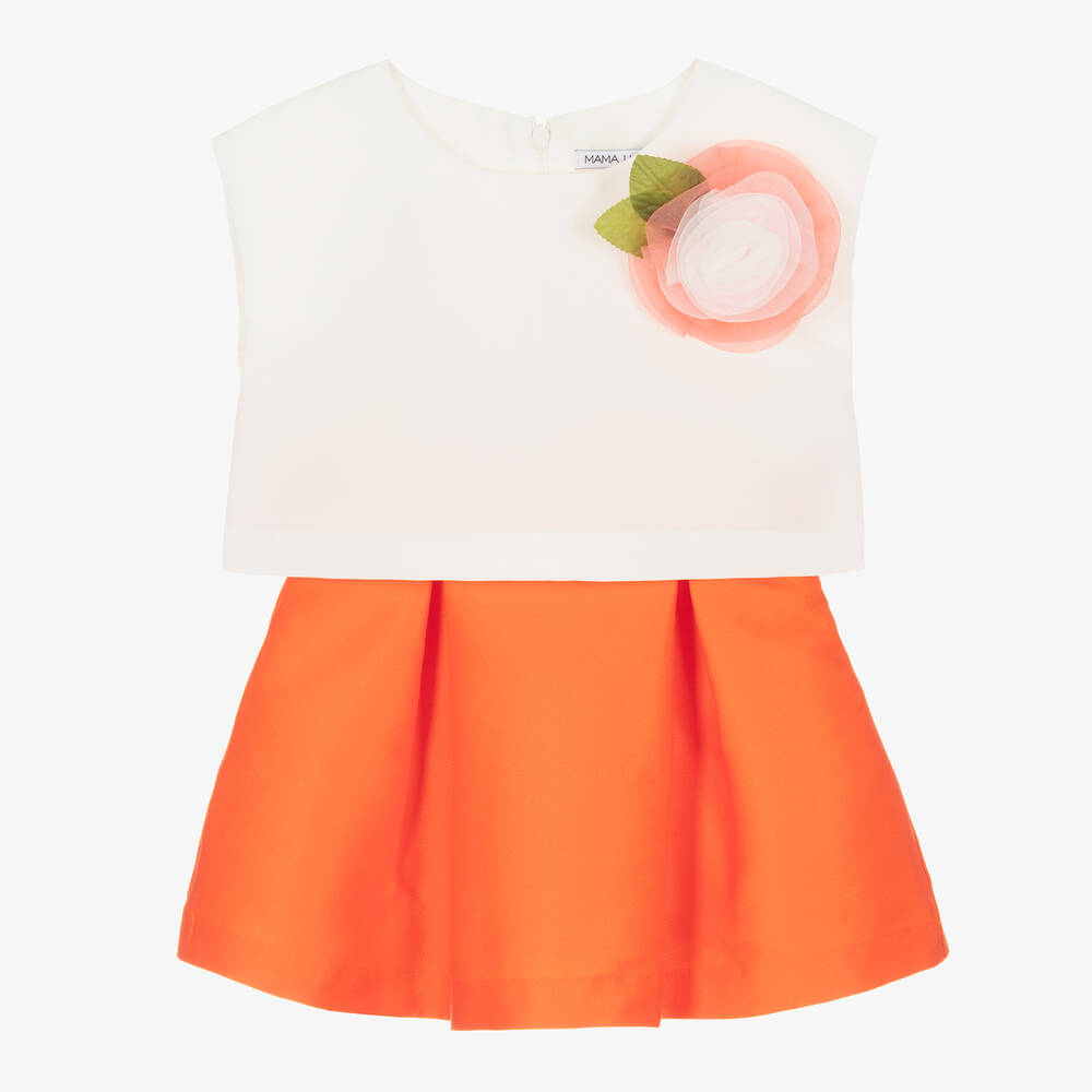 Mama Luma - Ensemble jupe orange à fleur fille | Childrensalon