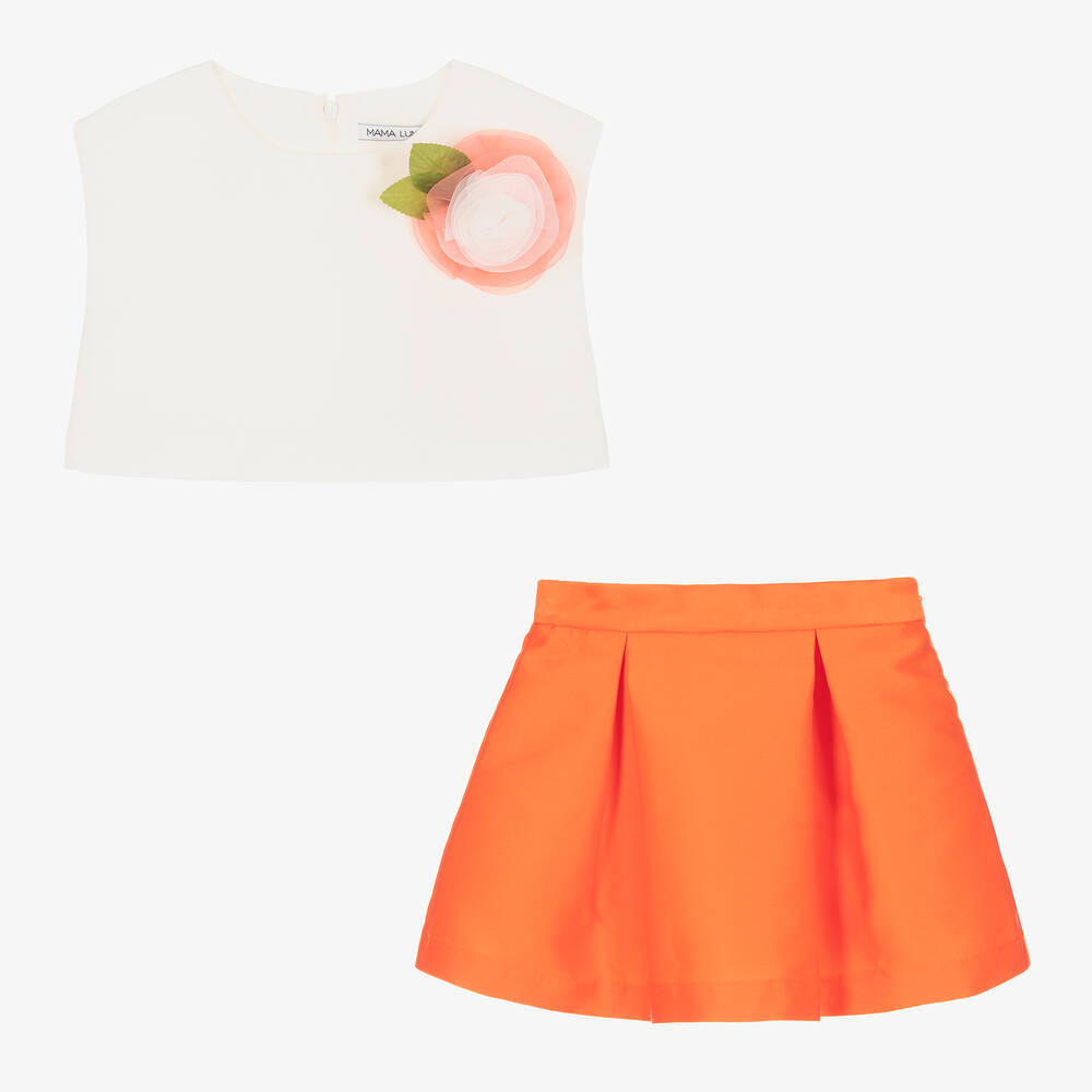 Mama Luma-Топ с цветком и оранжевая юбка | Childrensalon Outlet